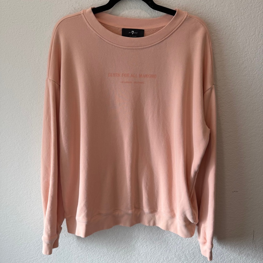 7 For All Mankind Womens XL Peach Pink Logo Crewneck Sweatshirt French Terry